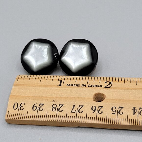 Richelieu Black Silver Star Moon Stone Clip On Earrings Gold Tone Back Vintage - Picture 8 of 8